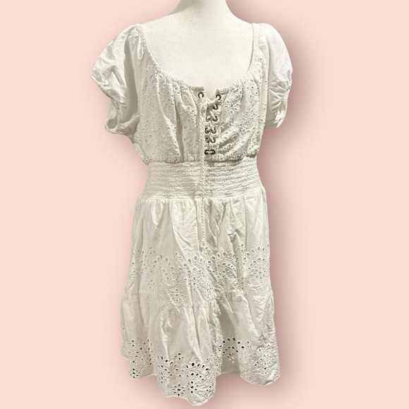 BOSTON PROPER Lace Eyelet Off the Shoulder Corset Tiered Ruffles Dress Size L - Picture 1 of 6